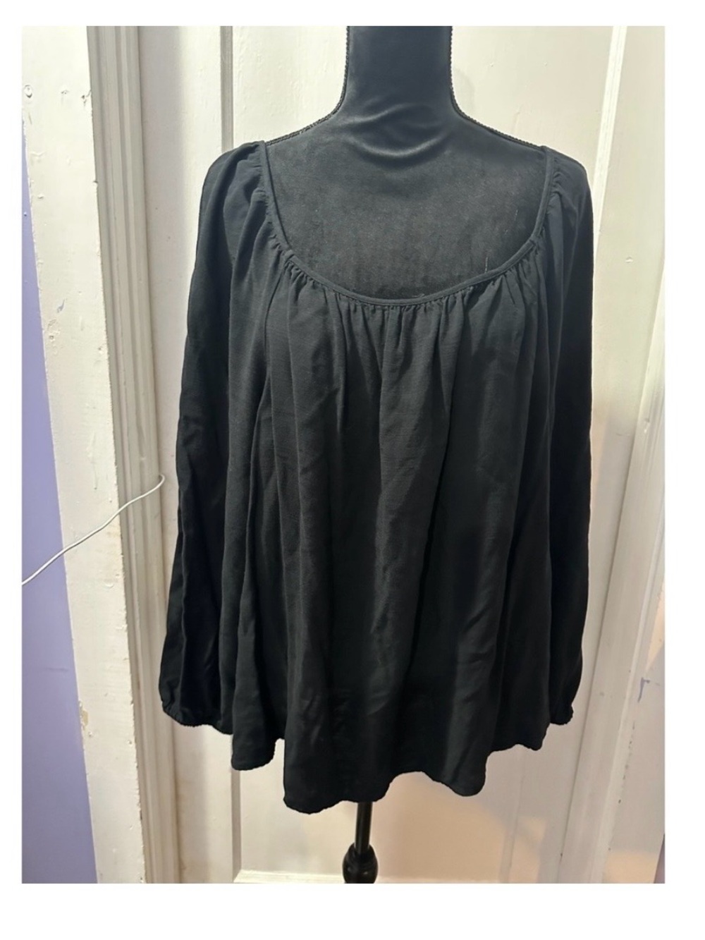 AVA & VIV Black Peasant-Style Long Sleeve Blouse 1x